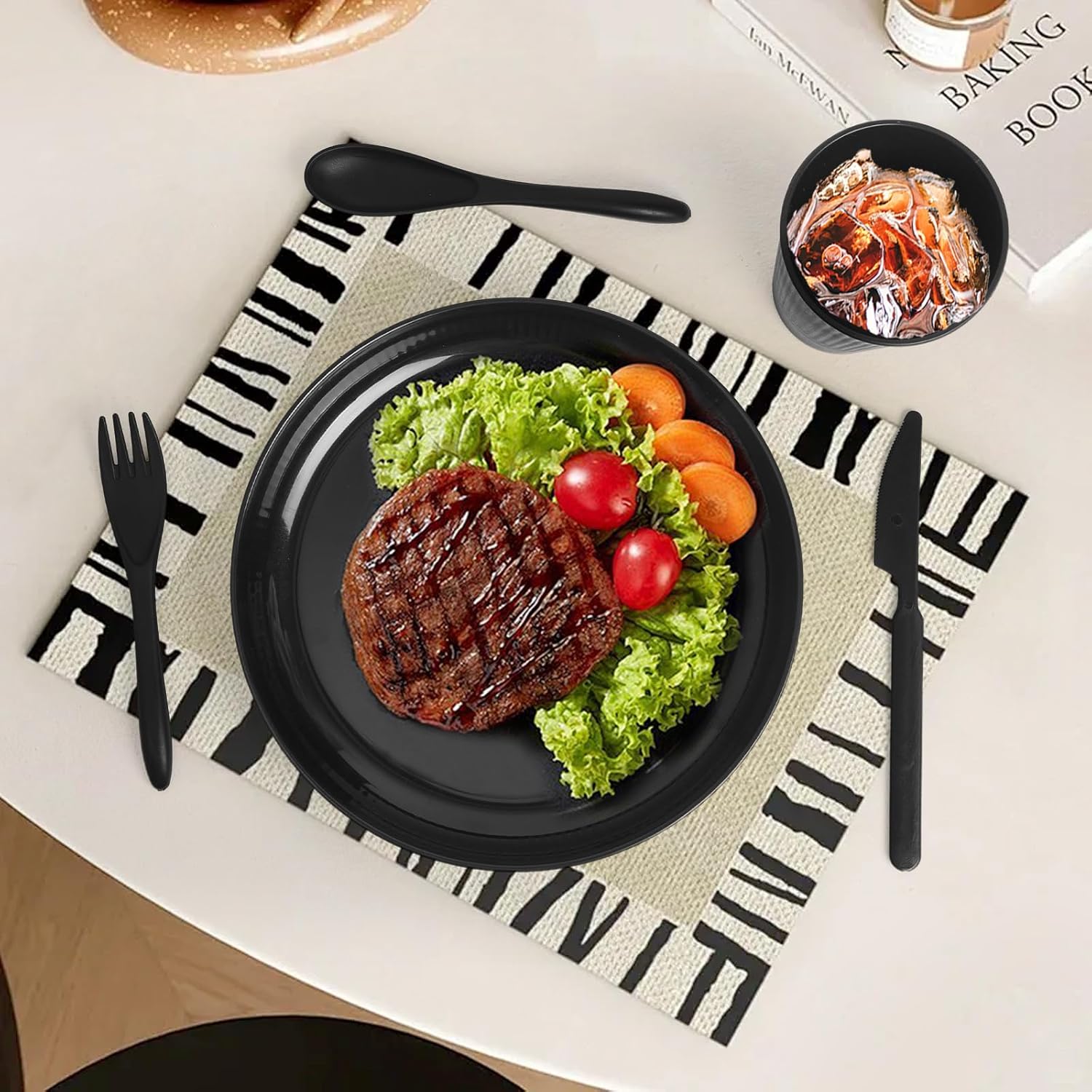 36 pcs Wheat Straw Dinnerware Sets, Unbreakable Reusable Dinnerware Set Kitchen Cups Plates and Bowls Sets, Dishwasher Microwave Safe Plates,Outdoor Camping Dishes (Black) - Image 4