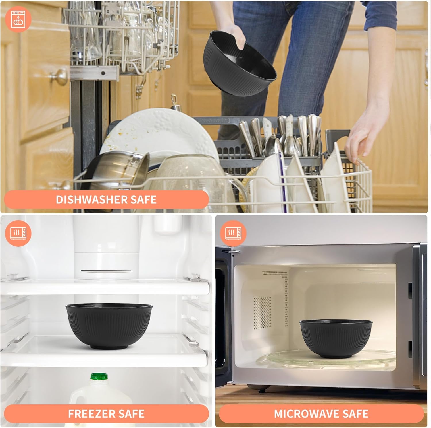 36 pcs Wheat Straw Dinnerware Sets, Unbreakable Reusable Dinnerware Set Kitchen Cups Plates and Bowls Sets, Dishwasher Microwave Safe Plates,Outdoor Camping Dishes (Black) - Image 7