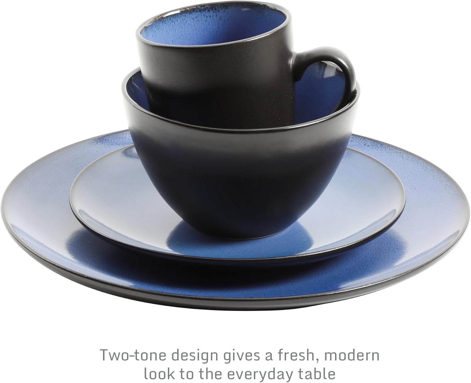 Gibson Elite Soho Lounge Round Reactive Glaze Stoneware Dinnerware Set, Service for 4 (16pc), Blue, Soho Round. - Image 5