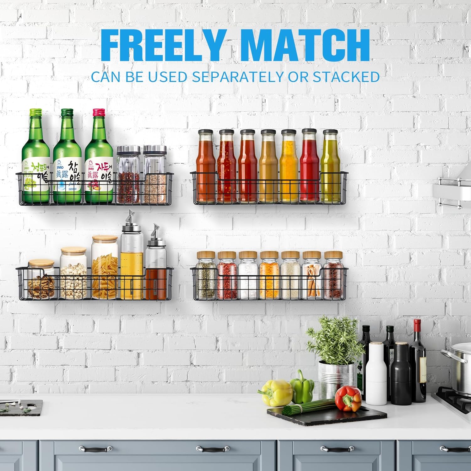 Spice Rack Organizer Wall Mount, Spice Organization Storage Shelf for Cabinet Door, 2 Packs Wall Spice Rack Saving Space for Kitchen, Black - Image 3