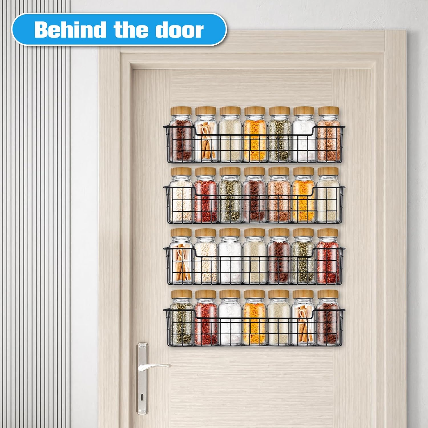 Spice Rack Organizer Wall Mount, Spice Organization Storage Shelf for Cabinet Door, 2 Packs Wall Spice Rack Saving Space for Kitchen, Black - Image 4