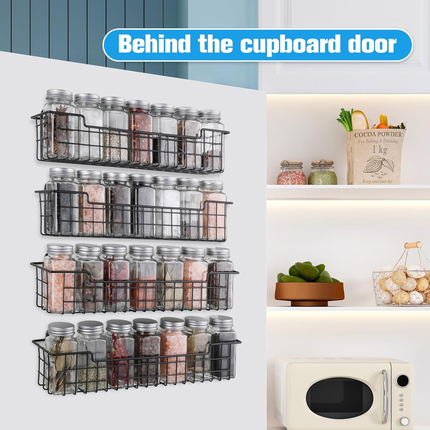 Spice Rack Organizer Wall Mount, Spice Organization Storage Shelf for Cabinet Door, 2 Packs Wall Spice Rack Saving Space for Kitchen, Black - Image 5